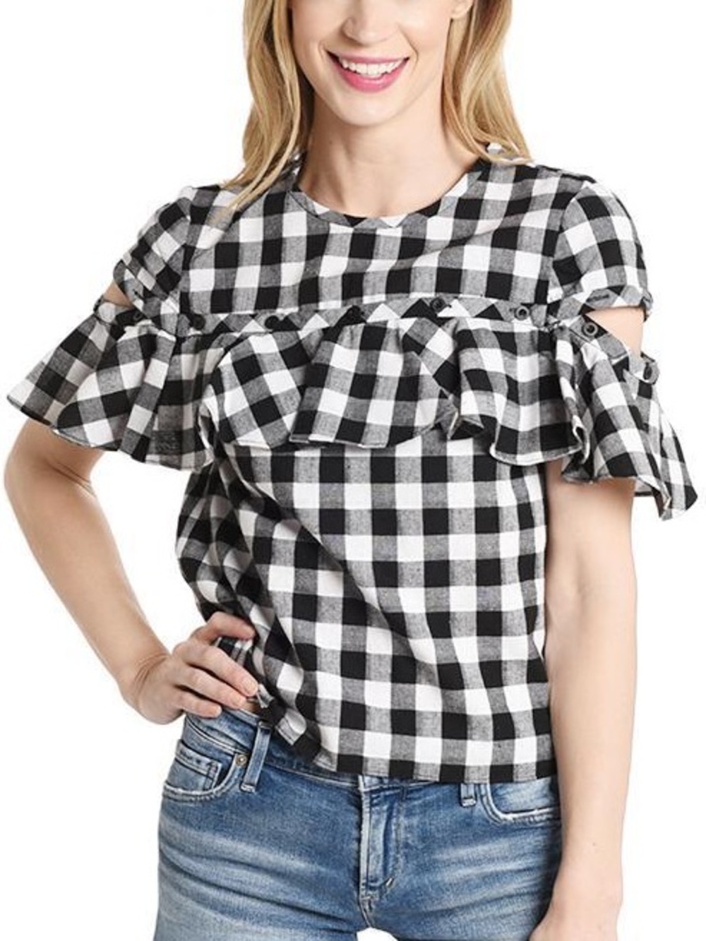 SAYLOR‎ Cordella Black & White Gingham Ruffle Blouse xs